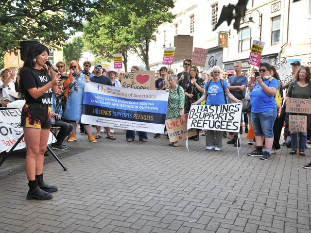 Hastings Stand Up To Racism's National Day Of Protest on August 10 2024 in Robertson Street.