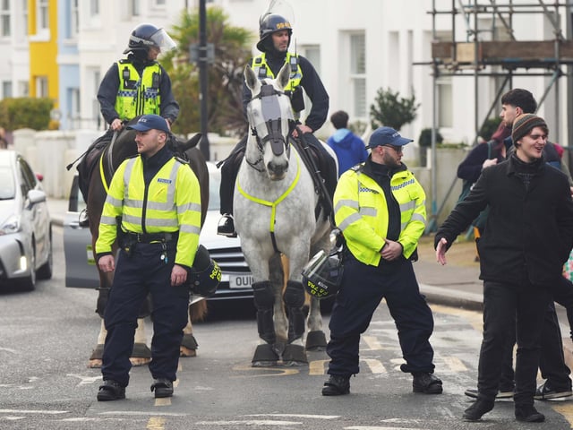 Brighton is swarming with police officers ahead of a Premier League match between Albion and Crystal Palace
