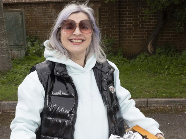 Melanie Peters from The Social Media Rocket with a much-appreciated supply of bacon rolls for hungry walkers, courtesy of Jim Jam's Catering