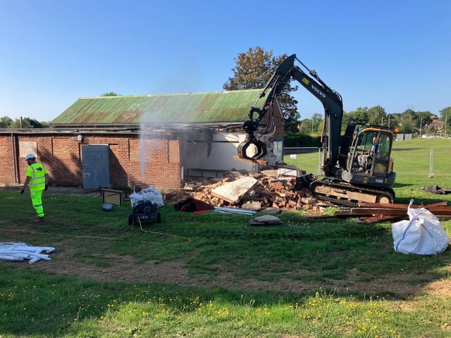 Demolition of the old shower block at Sidley Recreation Ground to make way for the new community hub. Picture: Jeff Penfold