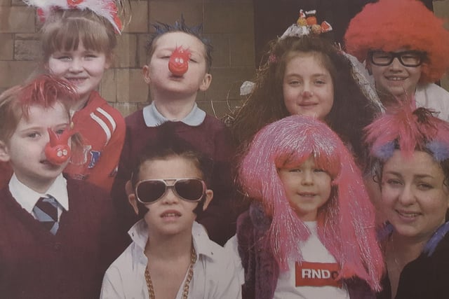 Red Nose Day fun and fundraising from the pupils at Kirkcaldy West Primary School with their teacher Elizabeth Wilkie.