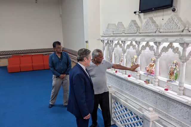 Sir Keir Starmer is given a tour of the Hindu temple and community centre