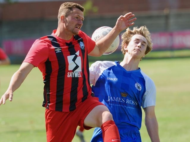Action from a pre-season friendly between Shoreham and Worthing United at Middle Road