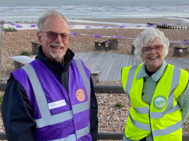 Lyn Langlands (right) with a Bexhill Rotarian
