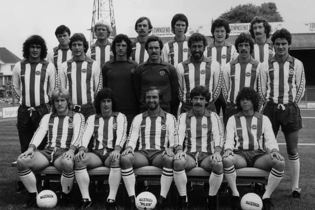 The Brighton team of 1979-80 with Garry Ryan on the right of the back row. Full line-up: back row from left, Giles Stille, Teddy Maybank, Malcolm Poskett, Gary Williams, Mike Kerslake and Gerry Ryan, middle row, from left, Steve Foster, Andy Rollings, Graham Moseley, Eric Steele, Martin Chivers, Mark Lawrenson and John Gregory, front row, from left, Paul Clark, Peter Sayer, Brian Horton, Peter O'Sullivan and Peter Ward.  (Photo by Mike Stephens/Central Press/Getty Images)