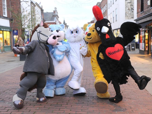 Funky furry animals join the throng of shoppers in Chichester in 2011