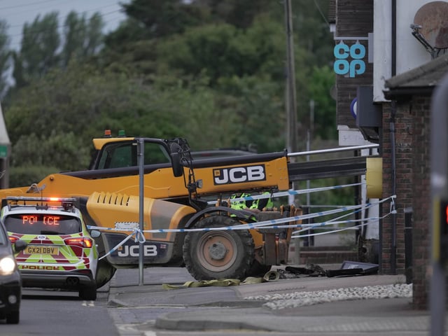 Response units came across a ‘crane attempting to steal an ATM from a supermarket’ in Barnham Road, with one man taken into police custody