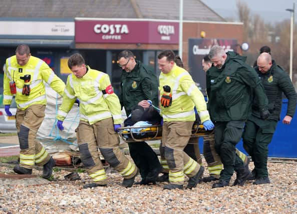 Crews from the South East Coast Ambulance Service were seen carrying a person off the beach on a stretcher at around 3pm on Friday, March 31.