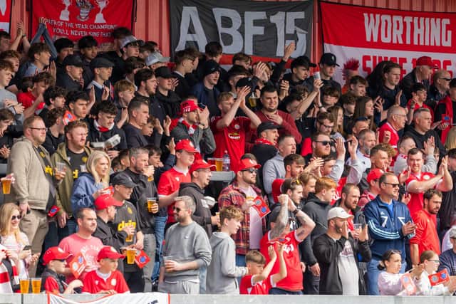 Worthing fans at Woodside Road before the title was clinched | Picture by Jay Wrighte for Worthing FC
