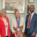 Left to right: Harry Walmsley Chair of the Friends of Eastbourne Hospital, Councillor Margaret Bannister Mayor of Eastbourne, Terry Henson Trustee and Coordinator of the Art Project and Josh Barbarinde MP for Eastbourne. Photo: Hugh Parker