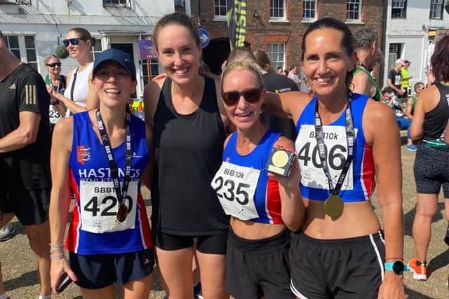 Jenna Levett, Grace Baker, Amy Rodway and Rosy Clements at the Battle 10k | Picture courtesy of Hastings AC