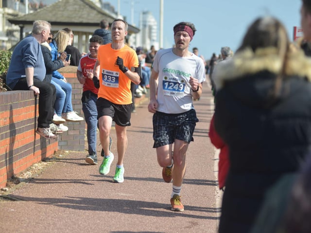 Images from the finish area at the 2026 Hastings Half Marathon
