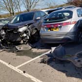 Several smashed vehicles were seen at the Lido car park in Arundel on Good Friday. Photo: Sean Barriskill