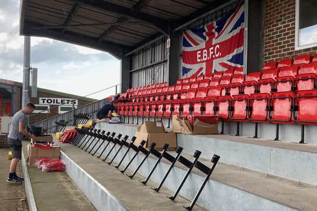 New seating goes in for fans in the main stand at Priory Lane | Picture: contributed