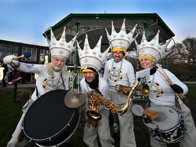 Bloco Olofi, a Samba Reggae Carnival band from Brighton, took part in the parade in the Memorial Gardens