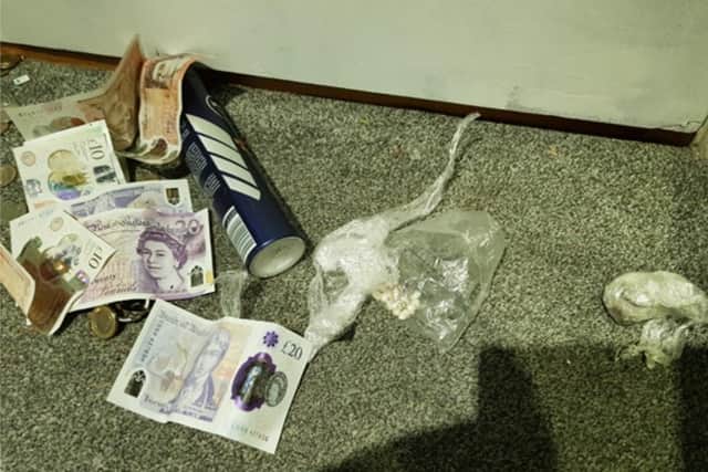 Cash and drugs found in Carella's possession. Picture from Sussex Police