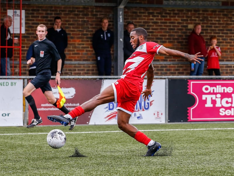 Images from Eastbourne Borough's 2023-24 season opener, a 1-0 National South home win over Hampton and Richmond