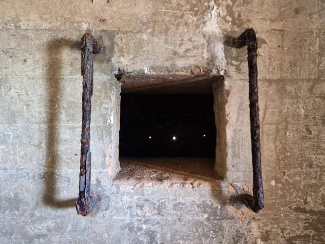 Pete Coe, one of the project leaders, and fellow former Royal Engineer Graham Cosham worked together to open the southern embrasure at the Ferring pillbox