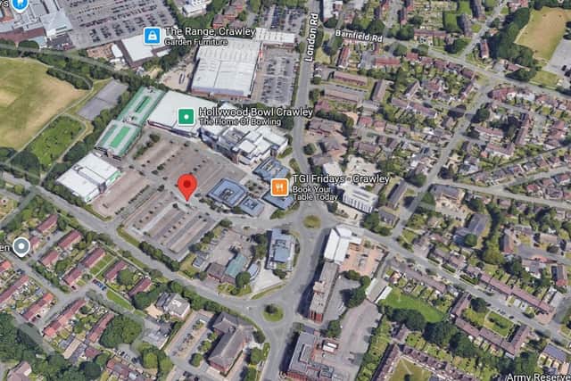 The victim sustained facial injuries in the incident, which occurred close to Crawley Leisure Park. Picture courtesy of Google