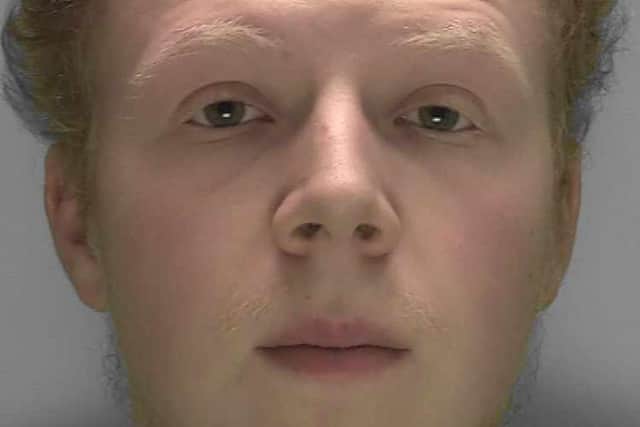Crawley man Callum Beale, who launched an unprovoked attack on a dog walker, has been jailed, Sussex Police has reported. Picture courtesy of Sussex Police