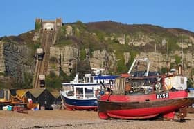 Hastings fishing beach and the cliff railway
