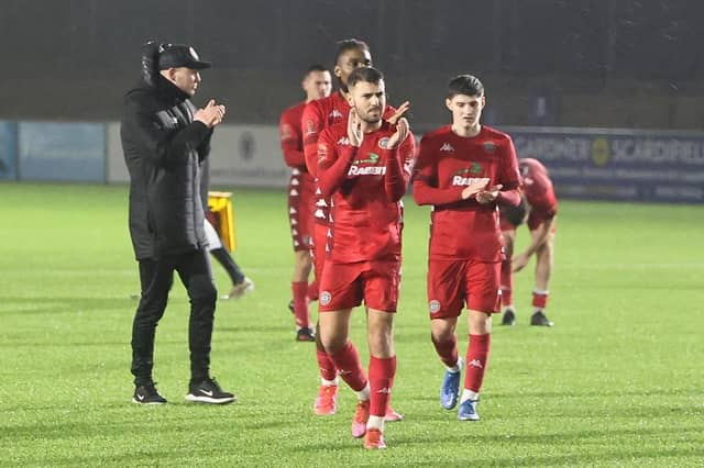 Action from Worthing FC's 4-0 win at Lancing FC in the third round of the Sussex Senior Cup