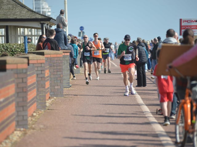 Images from the finish area at the 2026 Hastings Half Marathon