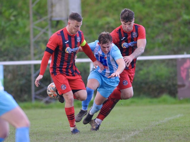 Action from Worthing United's 2-2 draw with Wick in the SCFL Division 1