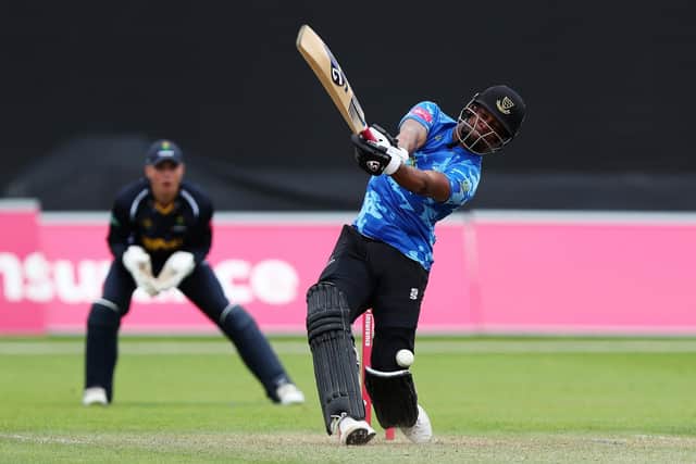 Delray Rawlins in T20 Blast action for Sussex | Picture: Getty