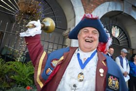 The 70th National Town Criers' Championship in Rye on October 14 2023. Rye Town Crier, Paul Edward Goring.
