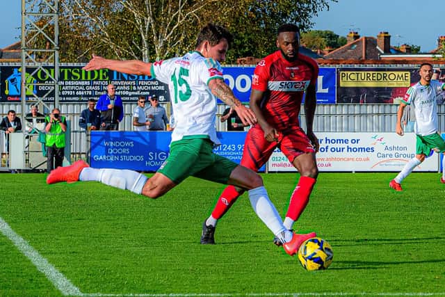 Alfie Rutherford back in a Rocks shirt last Saturday - and he took two minutes to score against Hayes & Yeading after coming off the bench | Picture: Tommy McMillan