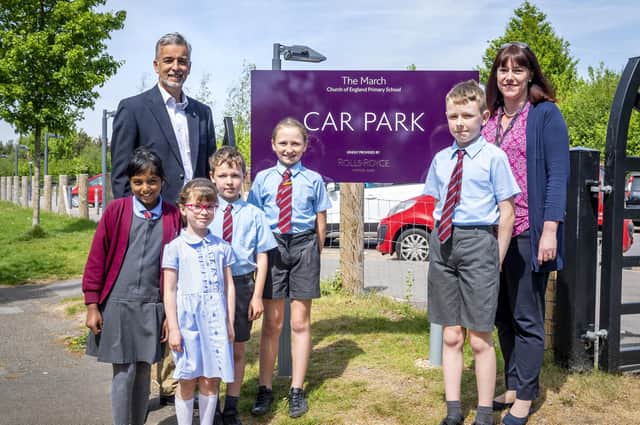 Pupils of the March School welcome their new car park