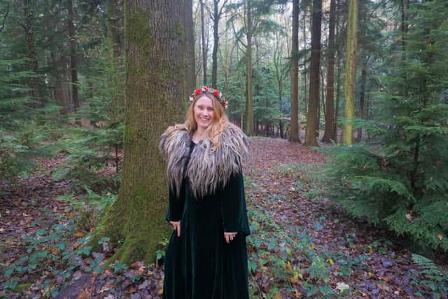 Storyteller Dawn Nelson in the Forest of Bere at West Walk near Fareham in the run-up to Christmas. Picture: Jeff Travis