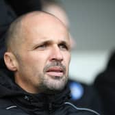 STOCKPORT, ENGLAND - NOVEMBER 18:   Colchester United Manager Matthew Etherington during the Sky Bet League Two match between Stockport County and Colchester United at Edgeley Park on November 18, 2023 in Stockport, England. (Photo by Ben Roberts Photo/Getty Images)