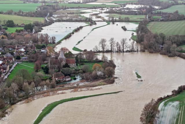 Alfriston has been left underwater following heavy rainfall and strong winds due to the storm which has led to flooding in the area. Picture: Eddie Mitchell