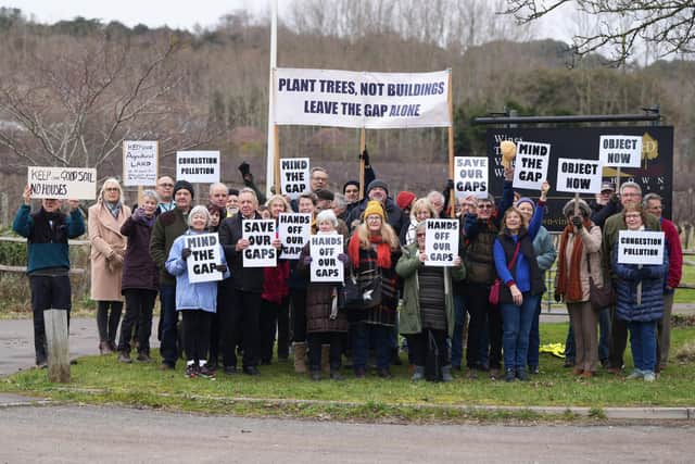 Residents have held a demonstration against proposals for 112 homes at Highdown Vineyard in Ferring. Photo: Eddie Mitchell