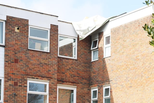 The roof of this block of flats in Gorse Avenue, Worthing, was damaged by the winds