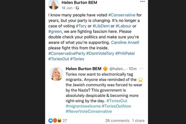 Helen Burton has been accused of 'holocaust distortion'