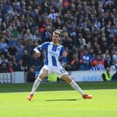 Pascal Gross of Brighton & Hove Albion scores the second goal against Wolves
