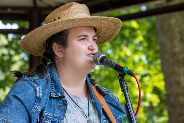 Country solo artist Emily Ann Johnston performs on the Hotham Park bandstand. Photo: Neil Cooper
