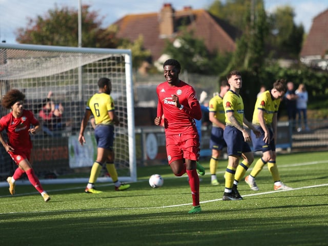 Action from Worthing's National League South clash at home to Farnborough at Woodside Road