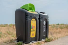 New bright, colourful bins have appeared along the coast at Shoreham Beach, Lancing and Worthing. Photo: Adur and Worthing Councils