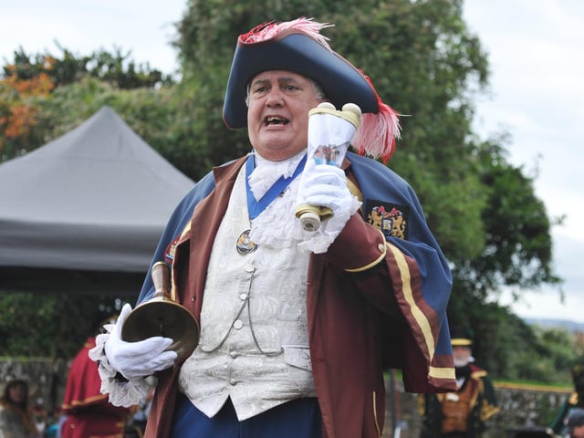 The 71st National Town Criers' Championships in Rye on October 12 2024. Paul Goring, Town Crier & Town Sergeant For The Antient Town of Rye.