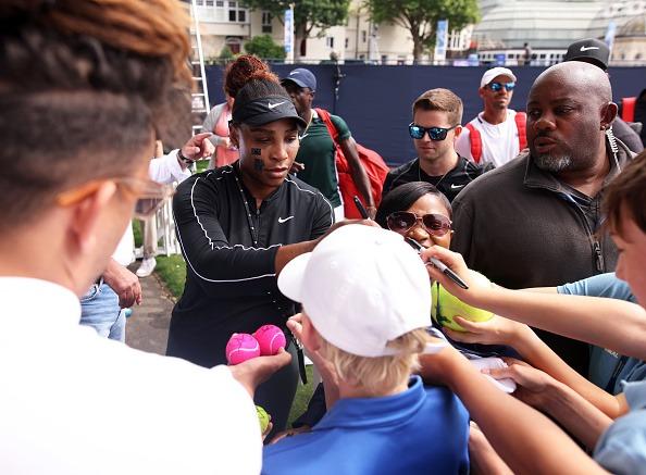 23-times Grand Slam champion Serena Williams in action on the practice courts at Devonshire Park