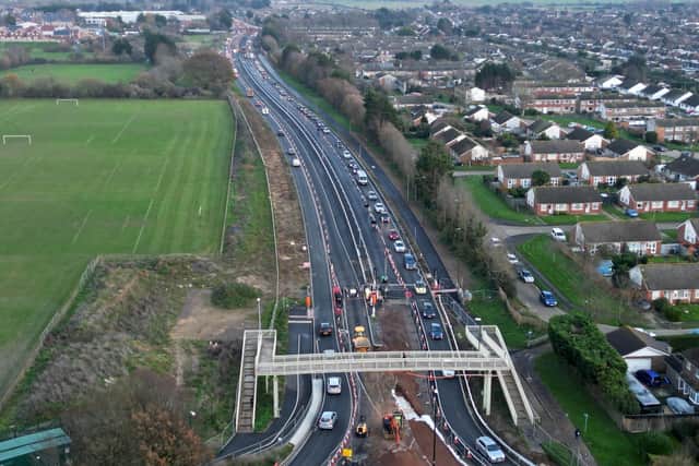 The county council said its contractor has been working to 'try to minimise delays to the road scheme as much as possible' but are now forecasting the work will take until early in the new year. Photo: Eddie Mitchell