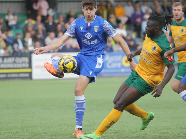 Action from Horsham's 2-0 home defeat to Bishop's Stortford in the Isthmian Premier on Saturday