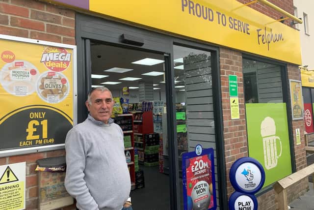 Kam Sahraee outside his Felpham store. Sussex Police  have asked those with relevant information or footage are asked to report online, or call 101, quoting serial 131 of 24/09