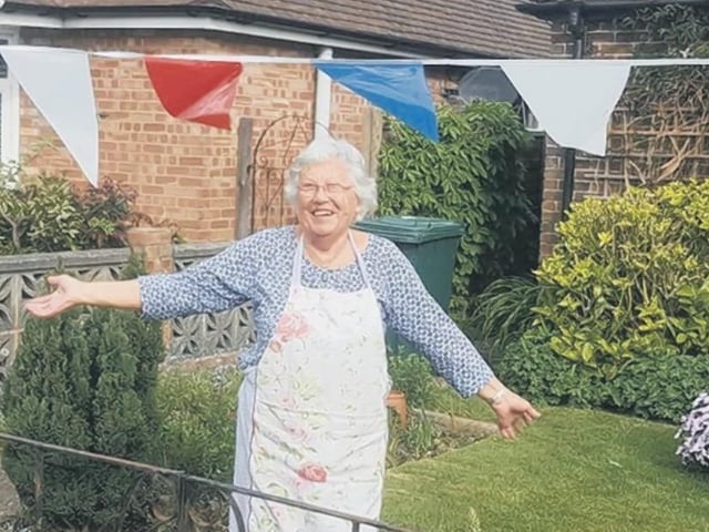 Hazel Stewart celebrating the 75th anniversary of VE Day in Armadale Road, Chichester