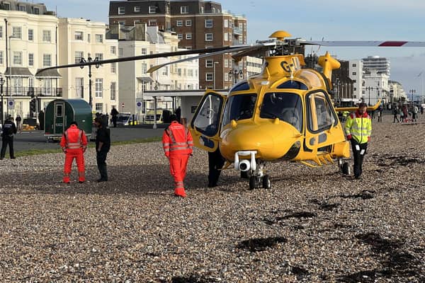 An air ambulance landed on Worthing beach