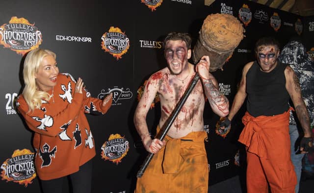 Denise Van Outen attends Tulleys Shocktober Fest at Tulleys Farm on September 30, 2022 in Crawley, England. (Photo by Stuart C. Wilson/Stuart Wilson/Getty Images for Tulleys Shocktober Fest):The VIPs and celebrities at this year's Bkack Carpet at the world famous Shocktober Fest at Tulleys Farm